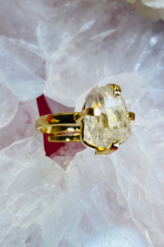 Bague Raw en Pierre Brute Clear Quartz Simple Anneau