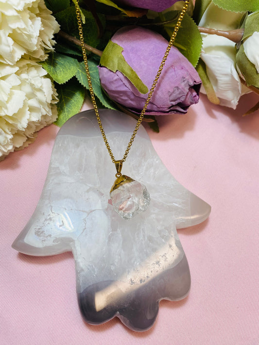 Pendentif Pureté en Pierre Brute Clear Quartz Trempé Or 18K