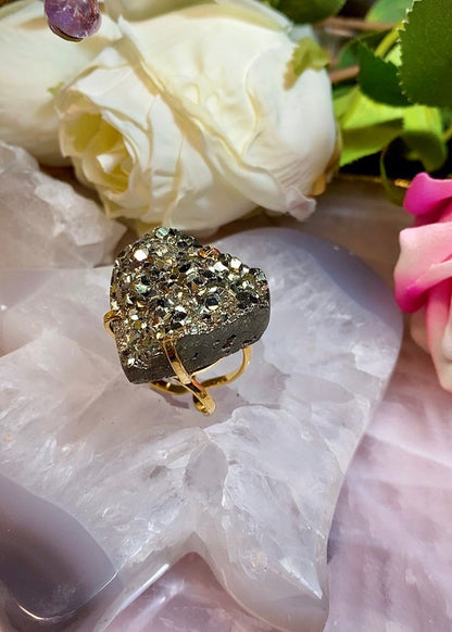 Bague Heart Glamour en Pierre Pyrite Brute