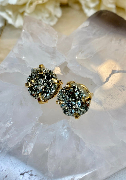 Boucles D'oreilles Fée Ovale En Pierre Pyrite Brute