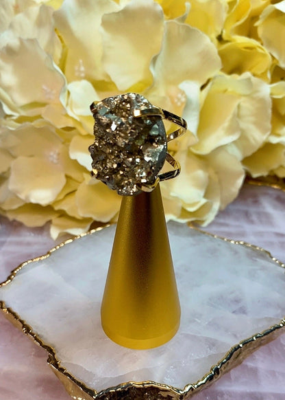 Bague Glamour Ovale en Pierre Pyrite Brute Arc (Medium size)
