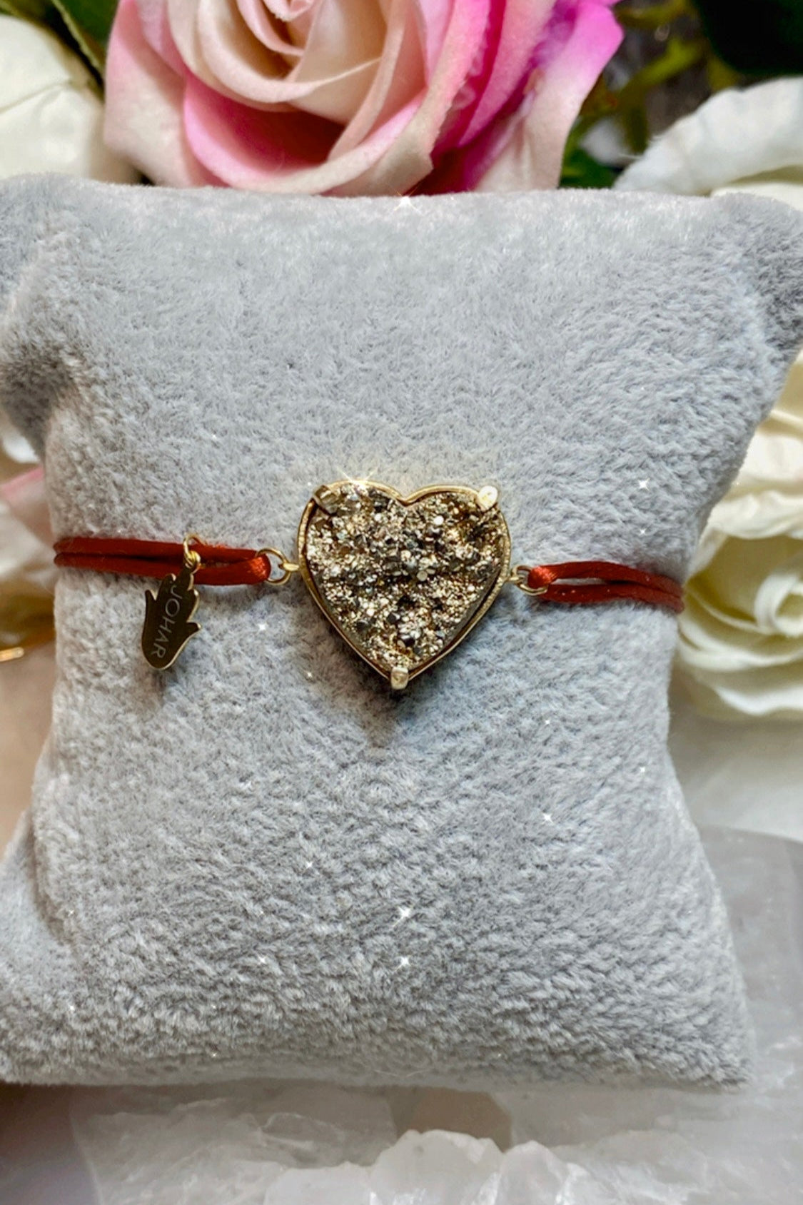 Red Bracelet Pierre Pyrite Cœur